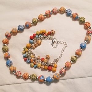 Orange and Blue Beaded Necklace with Adjustable Length